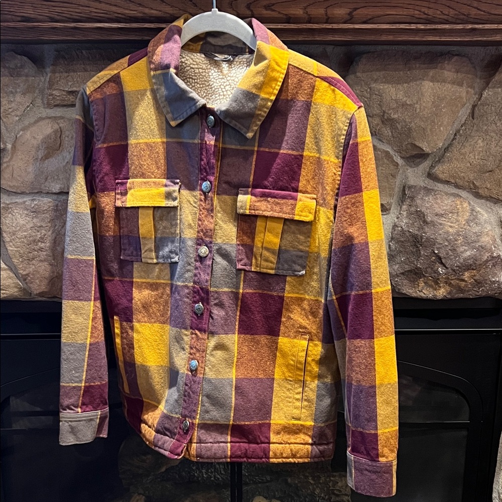 Mountain Khakis Plaid Shacket in Gray and Burgundy